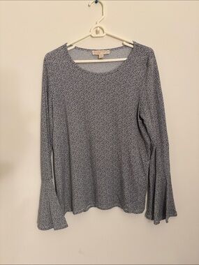 Michael Kors Navy and White Long-Sleeve Scoop Neck Top